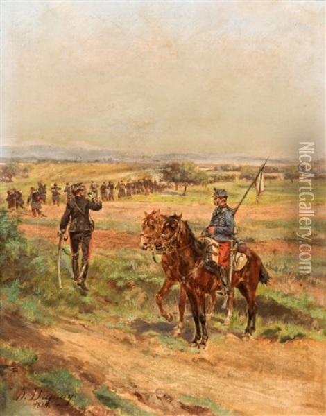 Schweizer Militar Mit Offizieren Zu Pferde Oil Painting - Henri Louis Dupray