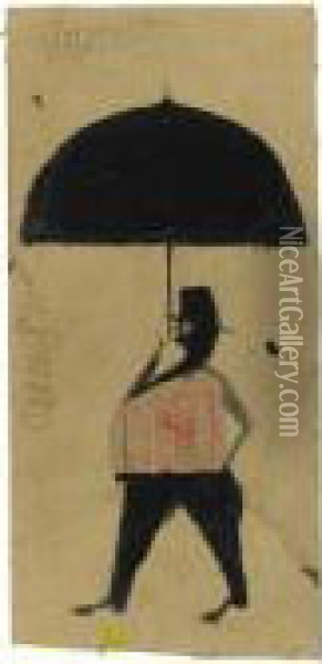 Man With Black Umbrella Oil Painting - Bill Traylor