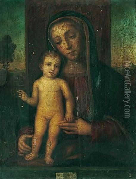 The Madonna And Child Enthroned, A Landscape Beyond Oil Painting - Francesco Bissolo