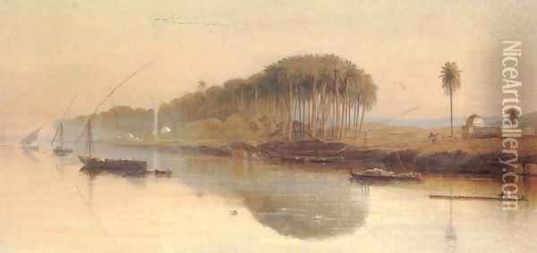 Sheikh Abadeh on the Nile Oil Painting - Edward Lear