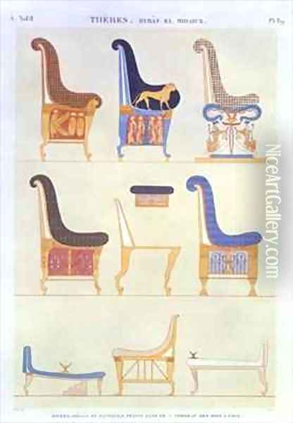 Illustrations of various painted seats and armchairs from the 5th Tomb of the Kings at the east Byban el Molouk Oil Painting - Andre Dutertre
