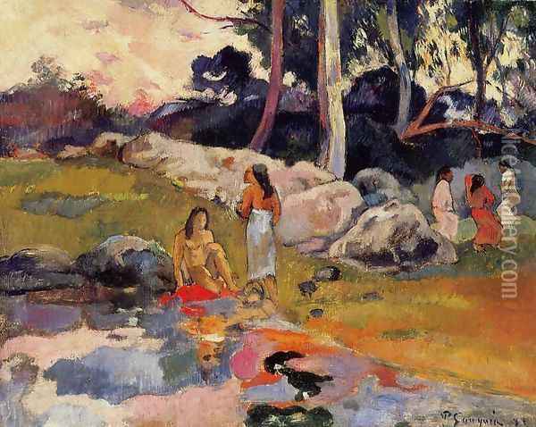 Woman On The Banks Of The River Oil Painting - Paul Gauguin