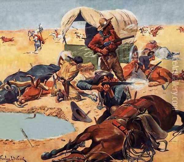 Cowboys and indians Oil Painting - Stanley L. Wood