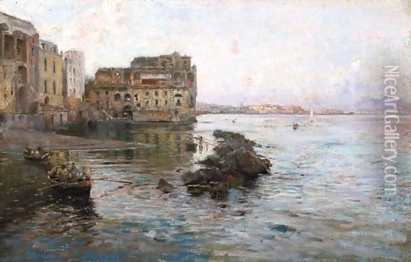 Golfo Di Napoli, Veduta Di Palazzo Donnanna Oil Painting - Gaetano Esposito
