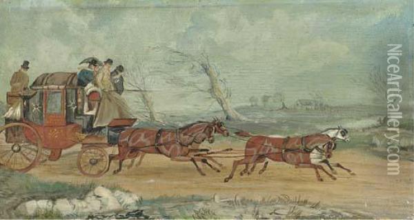 Coach And Horses At Full Speed Oil Painting - Philip H. Rideout