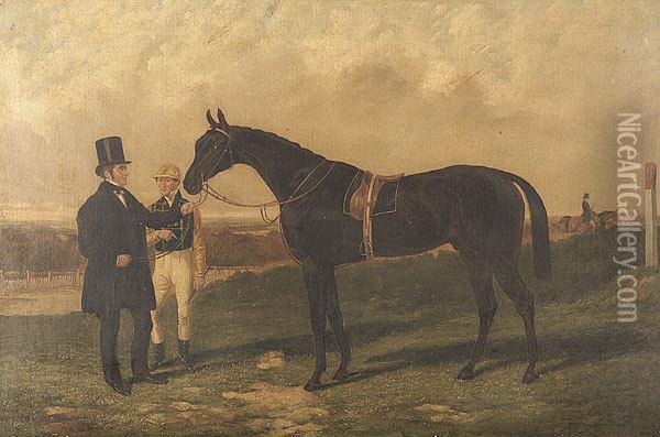 The Flying Dutchman With His Owner Lord Eglington And Jockey Charlie Marlow Oil Painting - John Frederick Herring Snr