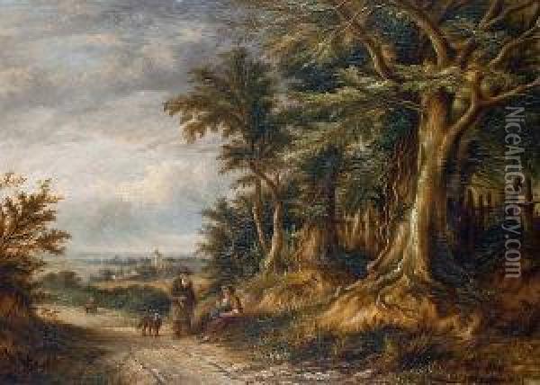 Figures On A Country Road Oil Painting - Charlotte Nasmyth