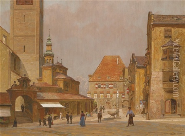 Blick Auf Den Marktplatz Von Hall/tirol Oil Painting - Stefan Simony