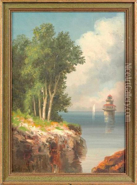 Scene With A Lighthouse Oil Painting - Xanthus Russell Smith