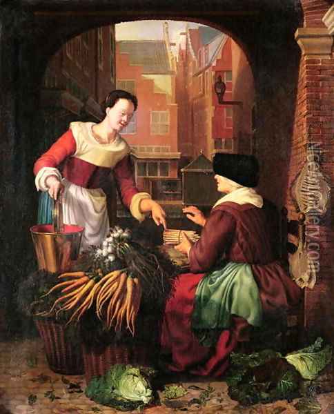 The Vegetable Seller Oil Painting - Gerrit Dou