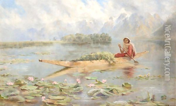 A Lake Scene In Kashmir Oil Painting - Major Edward Molyneux