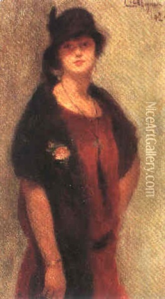 Jeune Femme A La Voilette Oil Painting - Lucien Rene Mignon
