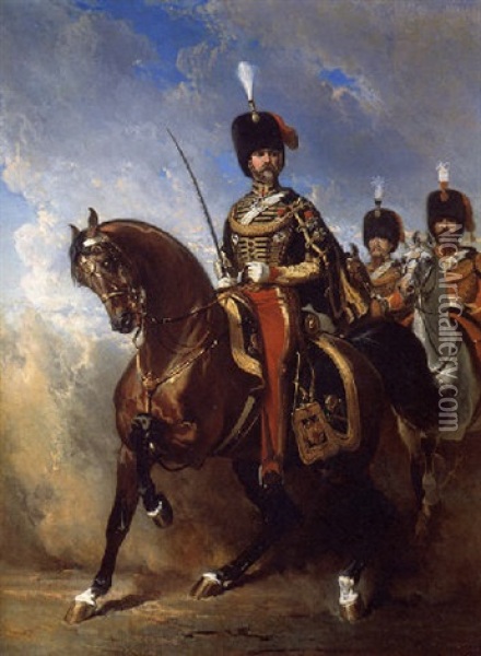 A Portrait Of General Fleury On Horseback Oil Painting - Alfred De Dreux