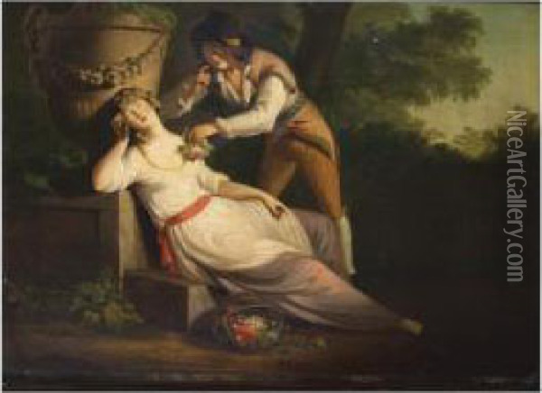 Lovers In A Garden Oil Painting - William Hamilton