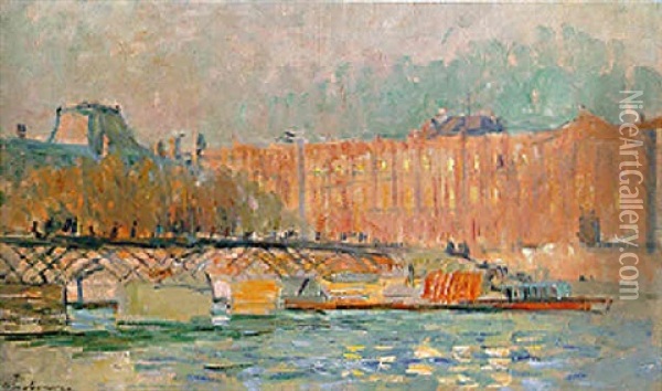 Le Pont Des Arts, Paris Oil Painting - Charles Auguste Lebourg