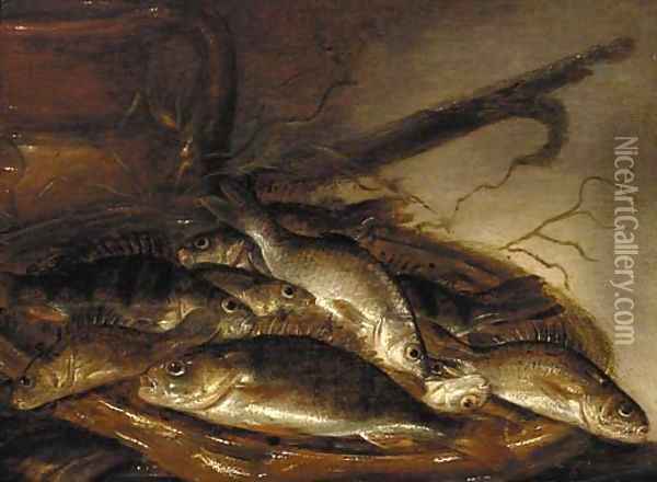 Pike and perch on an earthenware dish Oil Painting - Pieter de Putter