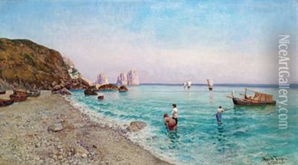 View Of Marina Picola, Capri Oil Painting - Holger Hvitfeldt Jerichau