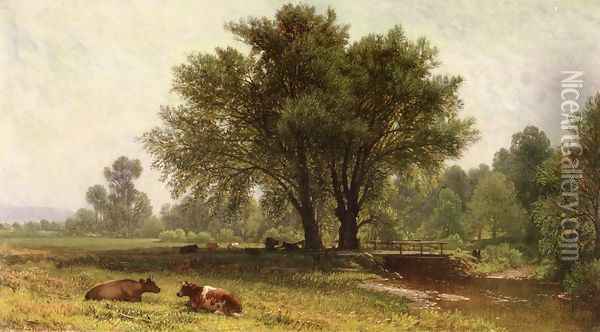 Landscape with Cows Oil Painting - Aaron Draper Shattuck