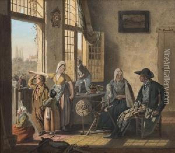 Stubeninterieur Mitfamilie Am Fenster Oil Painting - Henri De Braeckeleer