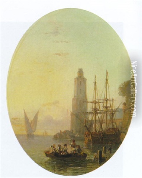 Hafen Mit Leuchtturm Oil Painting - Charles Louis Mozin