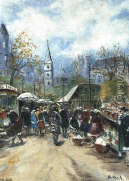 Markt In Budapest Oil Painting - Antal Berkes