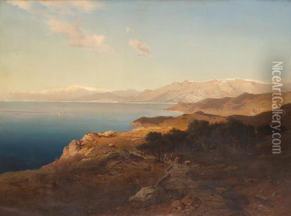 A Mediterranean Coastal Scene Oil Painting - Michael Haubtmann