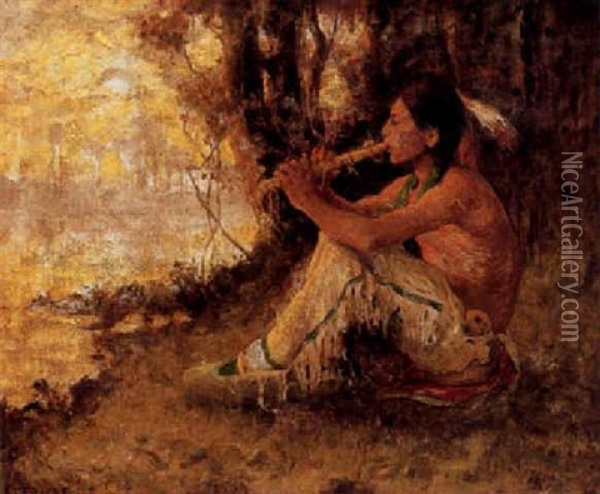 Indian Playing Flute Oil Painting - Eanger Irving Couse