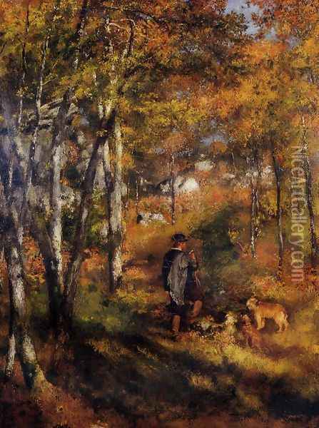 The Painter Jules Le Coeur Walking His Dogs In The Forest Of Fontainebleau Oil Painting - Pierre Auguste Renoir