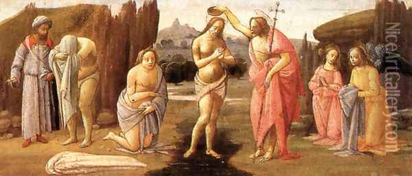 Predella: Baptism of Christ 1488 Oil Painting - Bartolomeo Di Giovanni