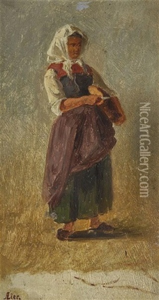 Bauernmadchen, Brot Abschneidend Oil Painting - Adolf Heinrich Lier