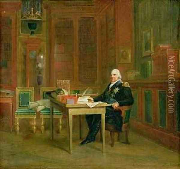 Louis XVIII 1755-1824 in his Study at the Tuileries Oil Painting - Baron Francois Gerard