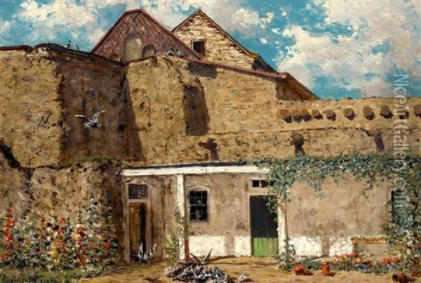 Back Of The Cathedral, Santa Fe Oil Painting - Frank Paul Sauerwein