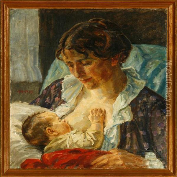 A Mother And Her Child Oil Painting - Johannes Martin Fastings Wilhjelm