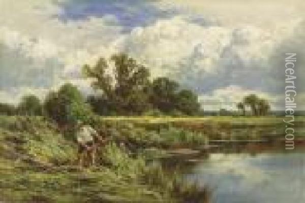 The River Lea, Near Broxbourne, Hertfordshire Oil Painting - Henry Hillier Parker