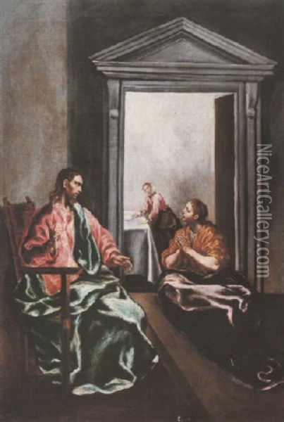 Christ In The House Of Mary And Martha Oil Painting - Jorge Manuel Theotocopuli