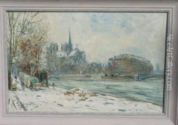Vue De Notre Dame En Hiver Oil Painting - Gustave Madelain