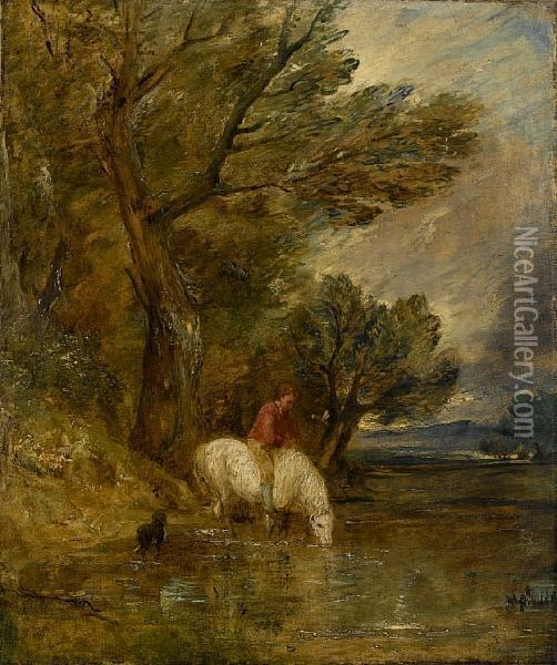 A Wooded Landscape Oil Painting - Frederick Waters Watts