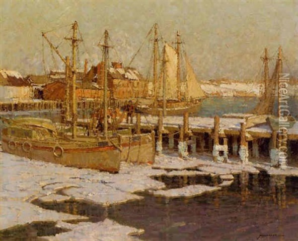 Gloucester Harbor Oil Painting - Frederick J. Mulhaupt
