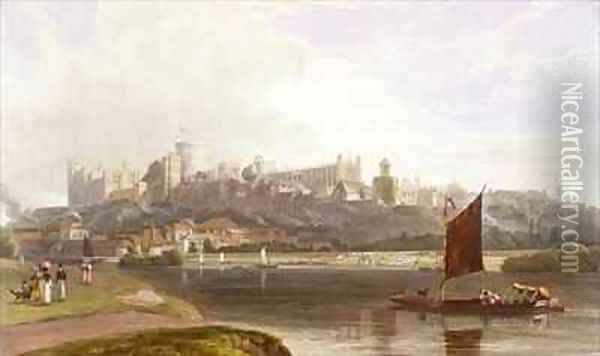 Windsor Castle from the River Meadow on the Thames Oil Painting - William Daniell RA