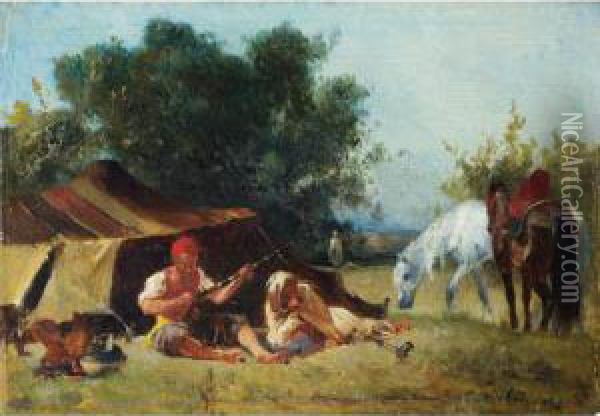 La Halte Des Chevaux Oil Painting - Georges Washington