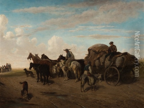 Horse Carriage In Landscape Oil Painting - Heinrich Lang