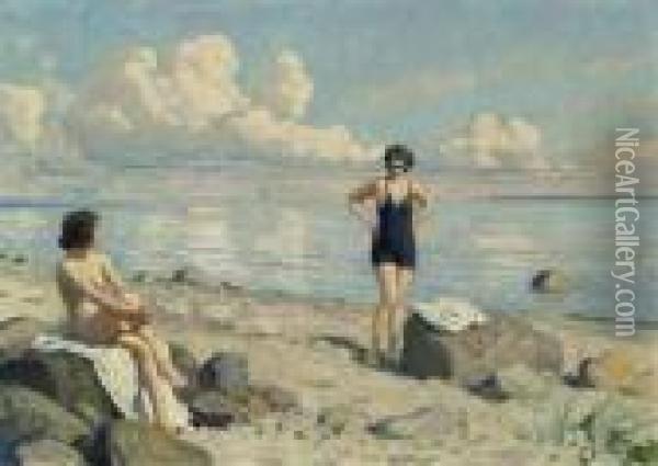 On The Beach Oil Painting - Paul-Gustave Fischer