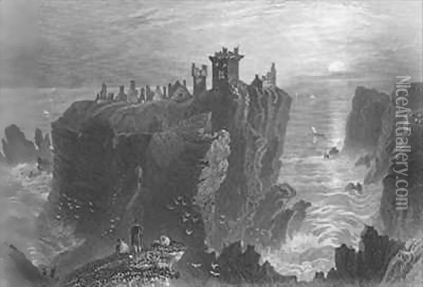 View of Dunottar Castle, near Stonehaven Oil Painting - William Henry Bartlett