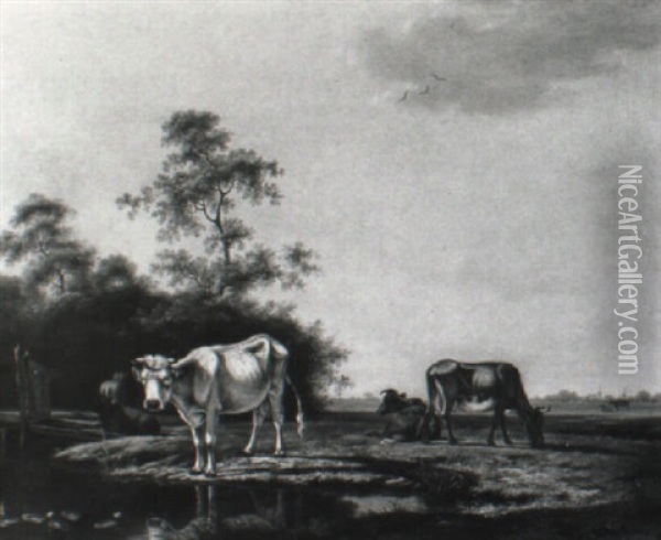 Weihende Kuhe Am Wasser Oil Painting - Pieter Janson