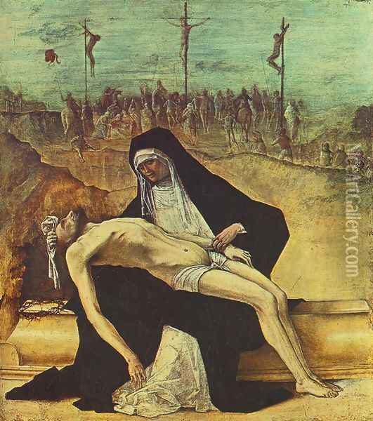 Predella of Stories of Christ- 2. Pieta 1482 Oil Painting - Ercole de' Roberti