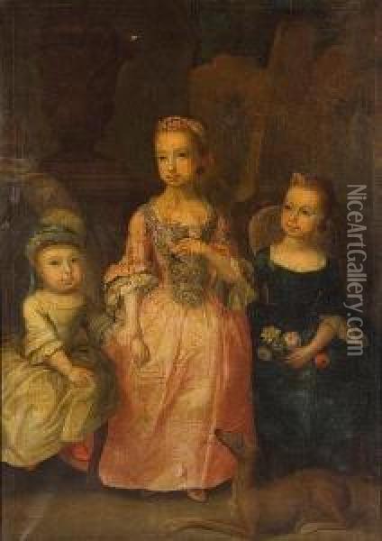 Portrait Group Of Catherine, Mary And Johnenys (john In Classical Dress) Oil Painting - James Francis Maubert