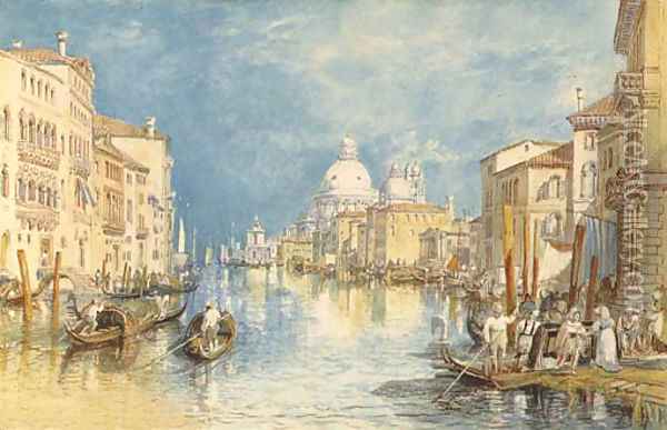 The Grand Canal, Venice, with gondolas and figures in the foreground Oil Painting - Joseph Mallord William Turner