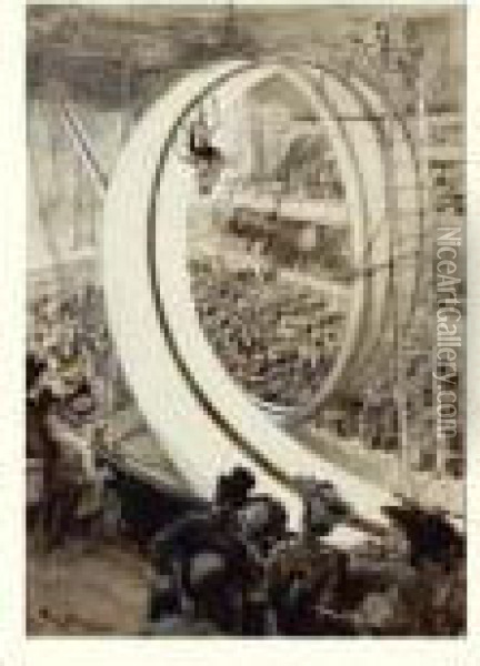 Le Tour De La Boucle (looping The Loop) A L'olympia, Circa 1903 Oil Painting - Georges Bertin, Dit Scott De Plagnolles