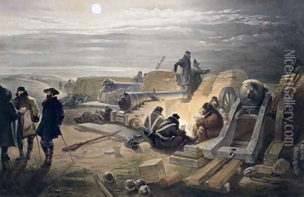 A Quiet Night in the Batteries, plate from The Seat of War in the East, published by Colnaghi and Co., 1856 Oil Painting - William Simpson