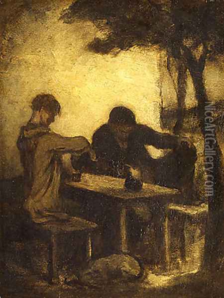 The Drinkers Oil Painting - Honore Daumier